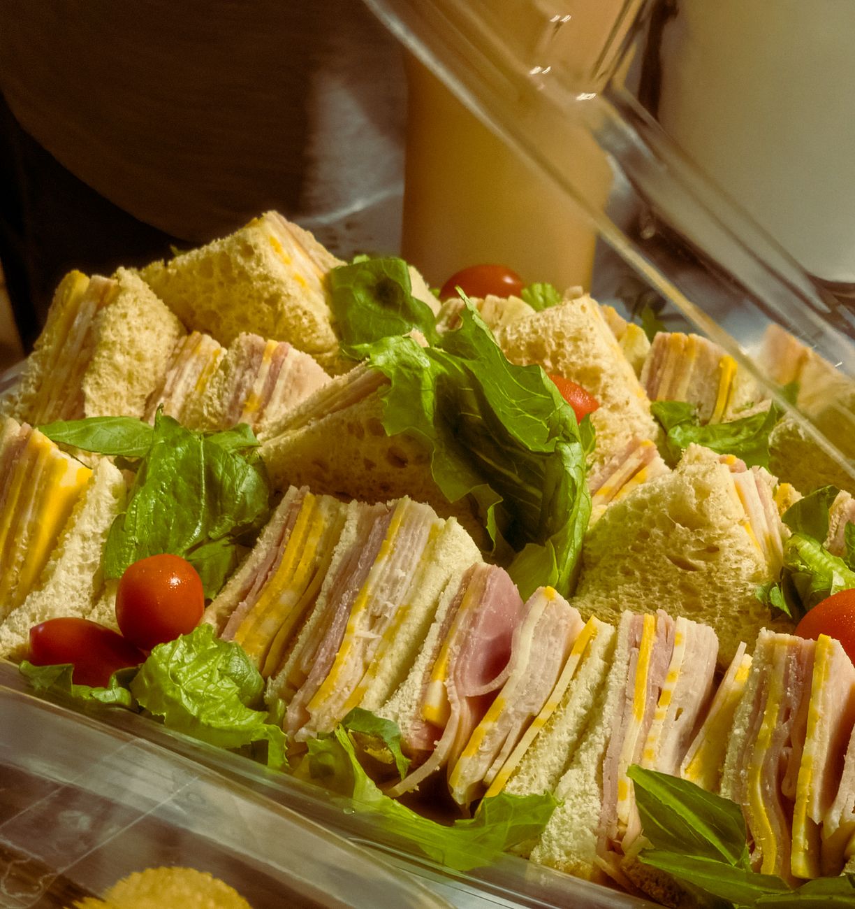 An appetizing sandwich tray with fresh ingredients ready to serve