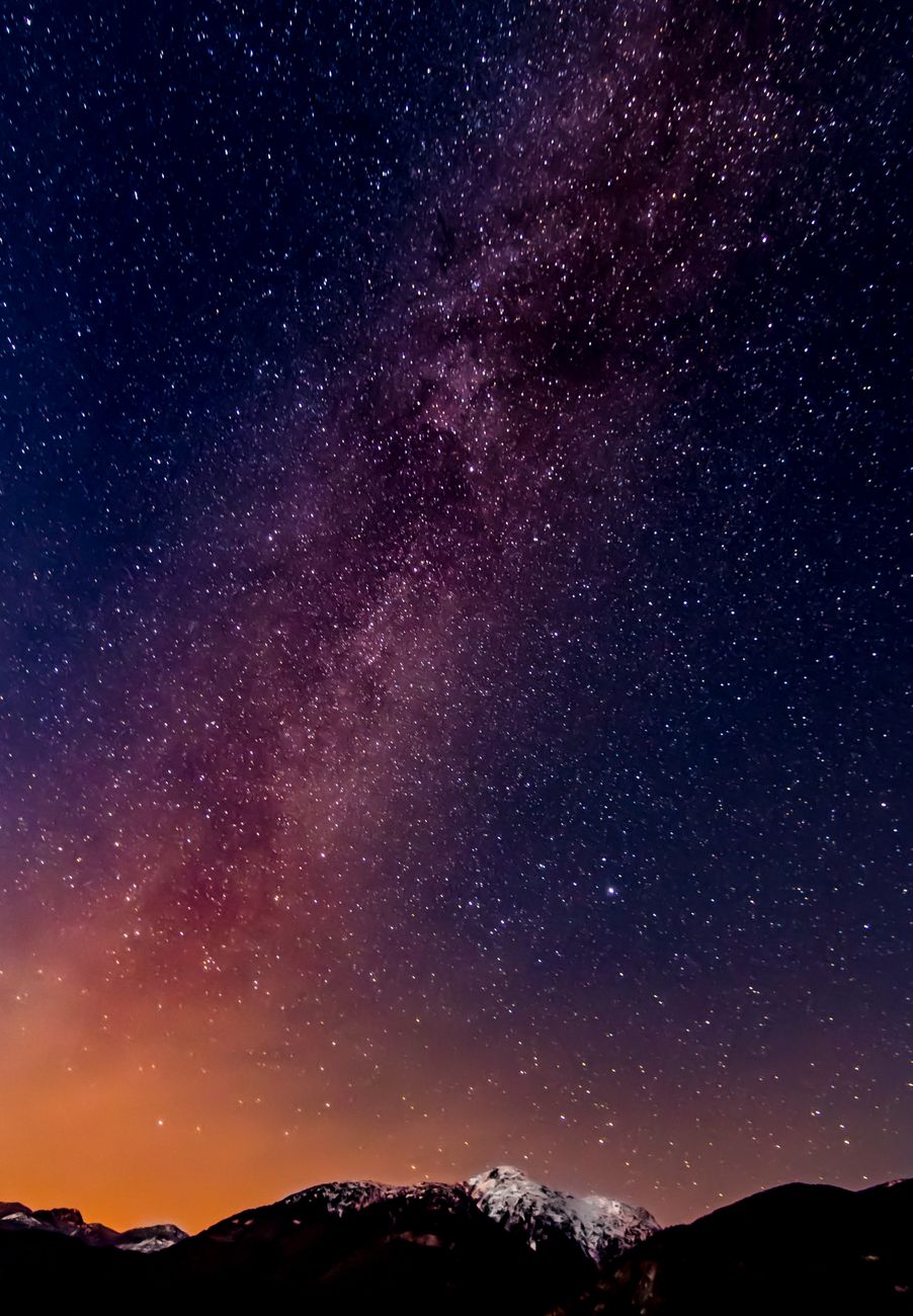 A breathtaking view of the Milky Way captured over a mountain range