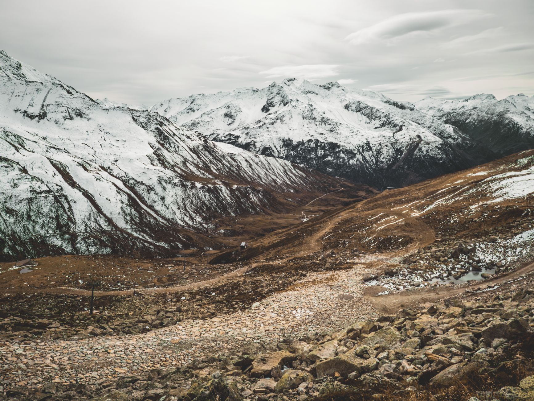 A breathtaking panorama of snowy alpine mountain peaks